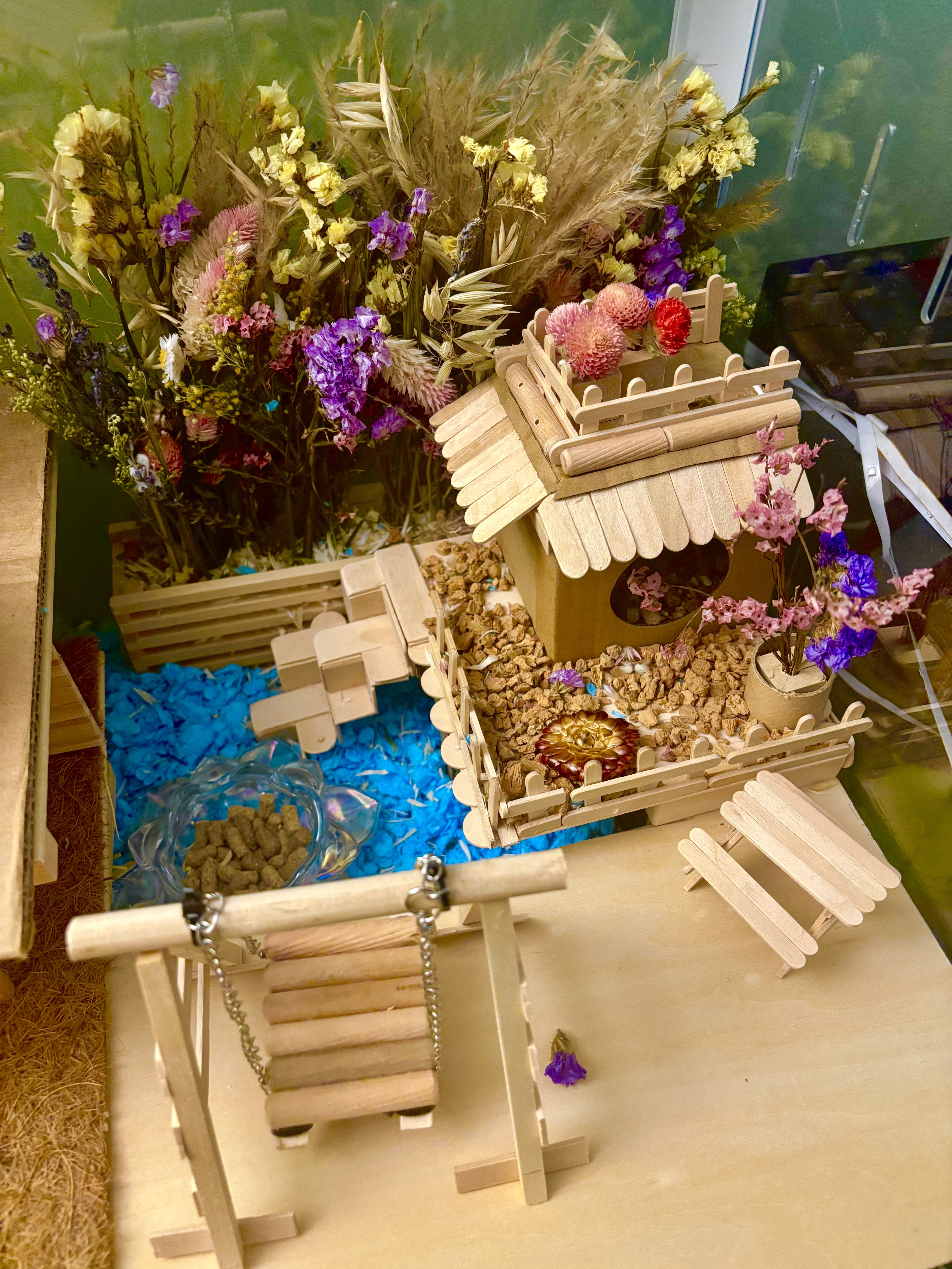 Handmade hamster swing and small house